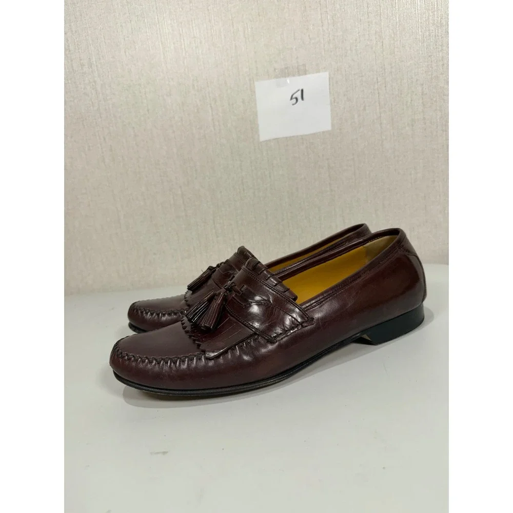 Johnston & Murphy Mens 11 W Burgundy Leather Kiltie Tassel Loafers 15-0834